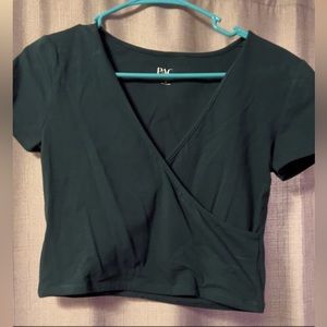 Pacsun cross front crop top dark green